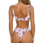 Pink Vintage Pineapple Pattern Print Front Bow Tie Bikini