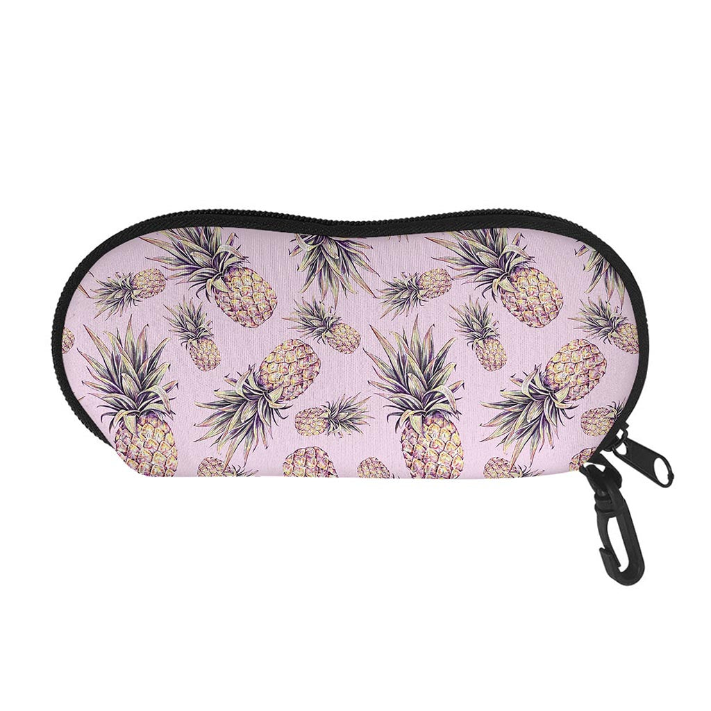 Pink Vintage Pineapple Pattern Print Glasses Case