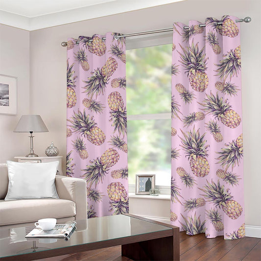 Pink Vintage Pineapple Pattern Print Grommet Curtains