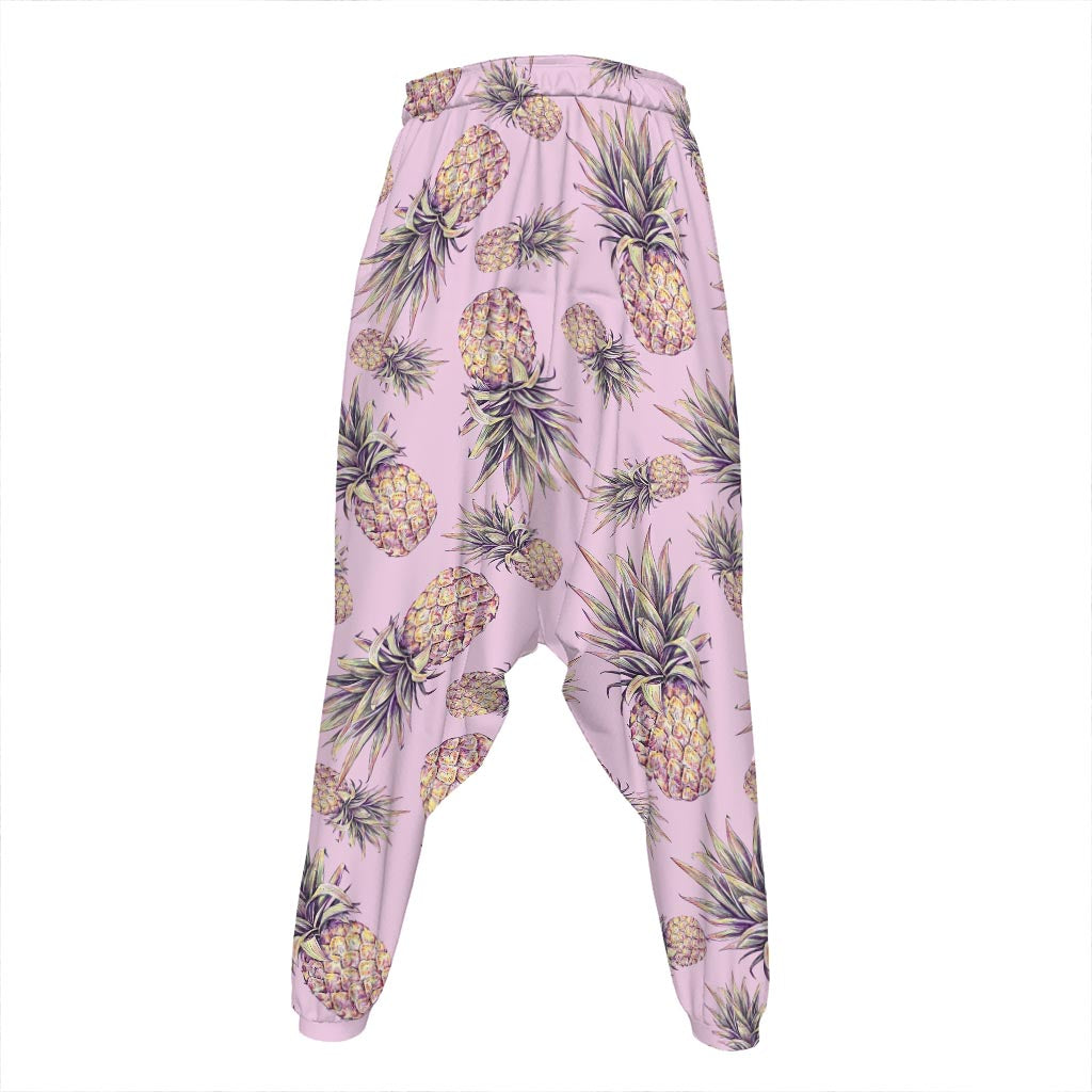 Pink Vintage Pineapple Pattern Print Hammer Pants