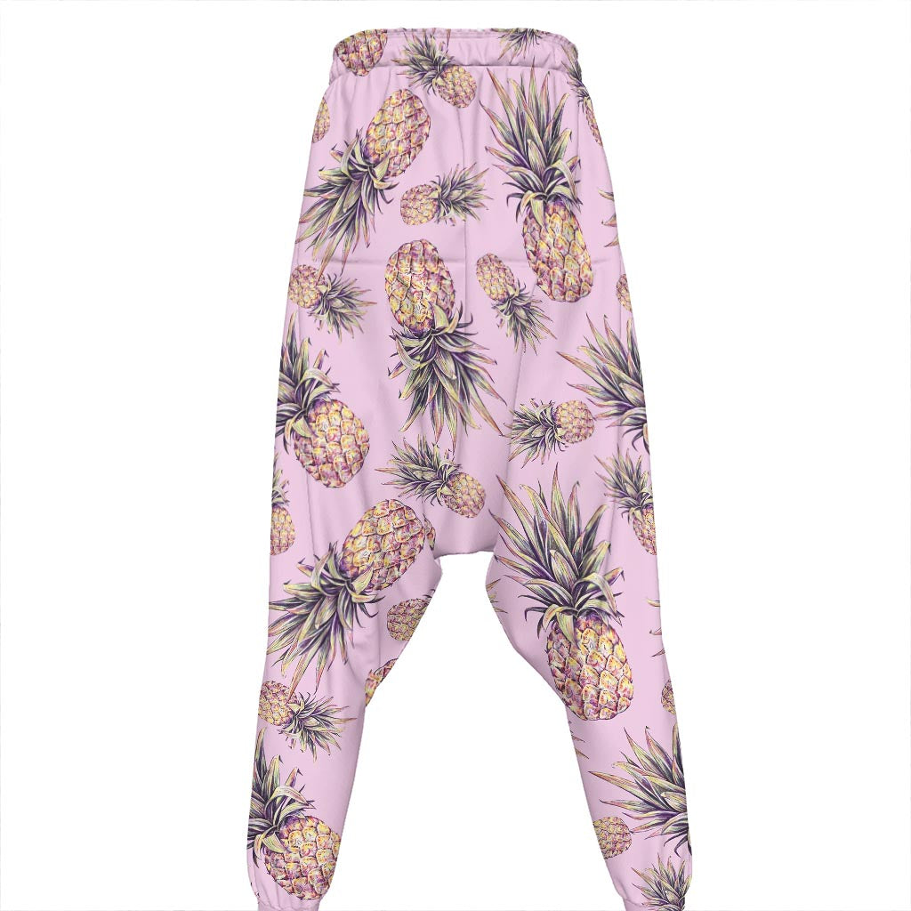Pink Vintage Pineapple Pattern Print Hammer Pants