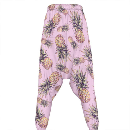Pink Vintage Pineapple Pattern Print Hammer Pants