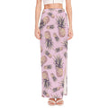 Pink Vintage Pineapple Pattern Print High Slit Maxi Skirt