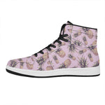Pink Vintage Pineapple Pattern Print High Top Leather Sneakers