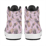 Pink Vintage Pineapple Pattern Print High Top Leather Sneakers