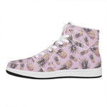 Pink Vintage Pineapple Pattern Print High Top Leather Sneakers