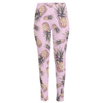 Pink Vintage Pineapple Pattern Print High-Waisted Pocket Leggings