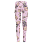 Pink Vintage Pineapple Pattern Print High-Waisted Pocket Leggings