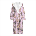 Pink Vintage Pineapple Pattern Print Hooded Bathrobe