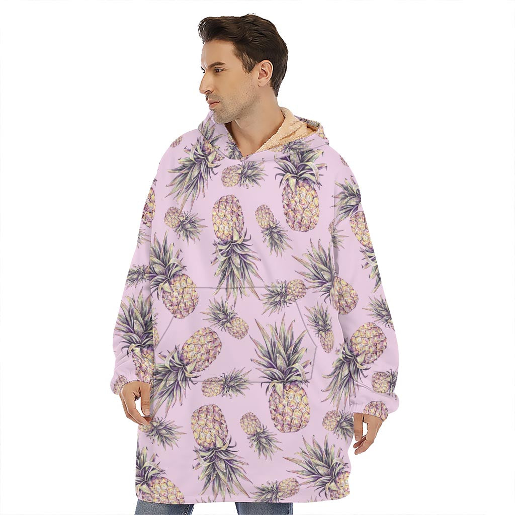 Pink Vintage Pineapple Pattern Print Hoodie Blanket