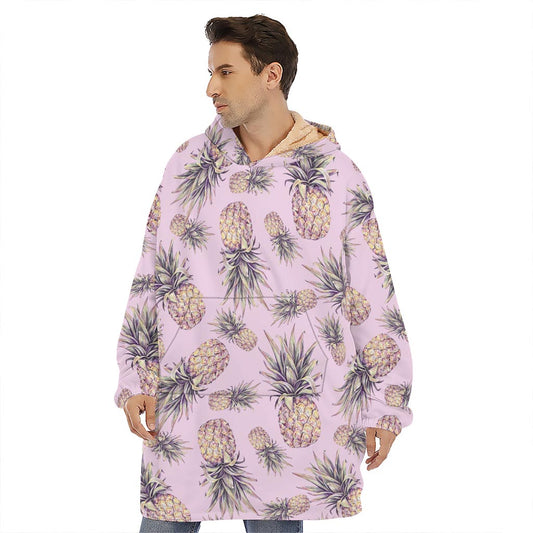 Pink Vintage Pineapple Pattern Print Hoodie Blanket