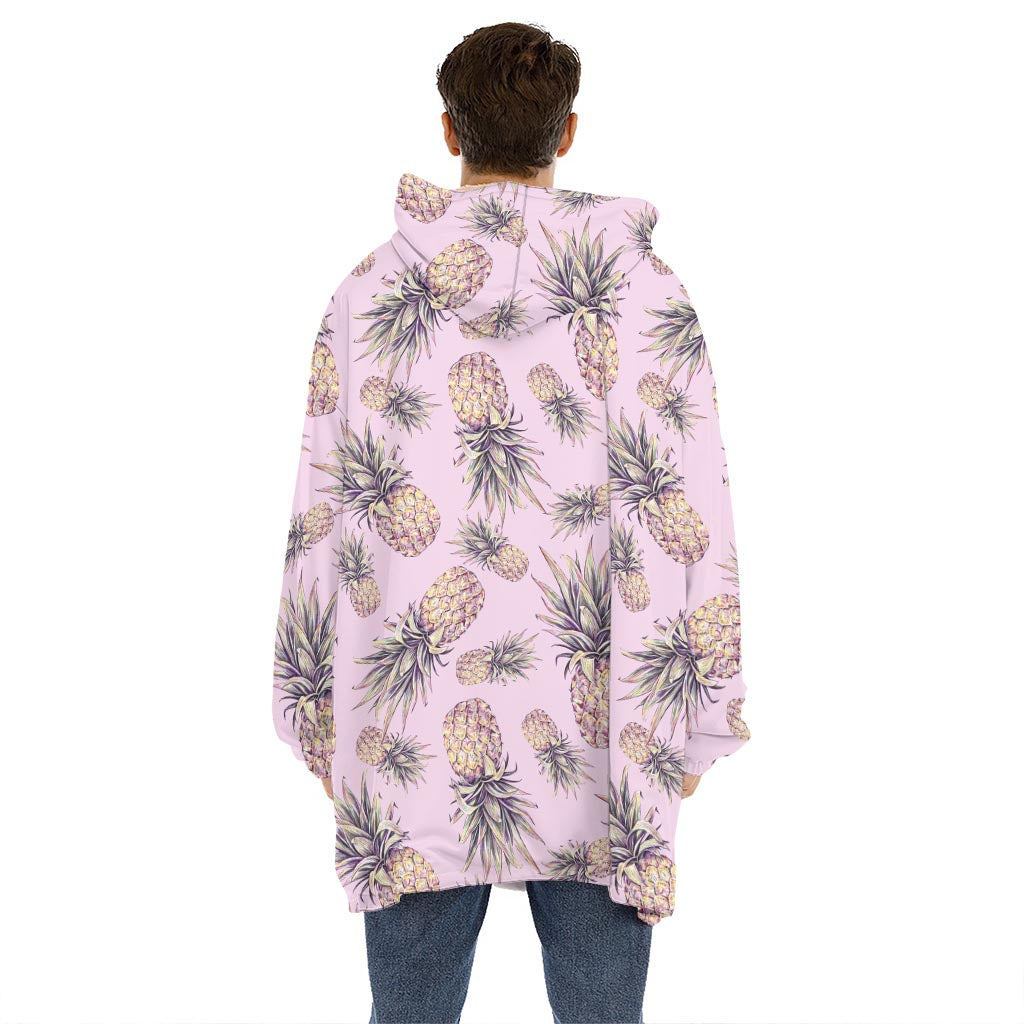 Pink Vintage Pineapple Pattern Print Hoodie Blanket