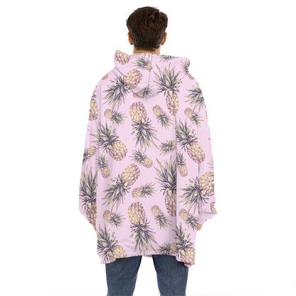 Pink Vintage Pineapple Pattern Print Hoodie Blanket