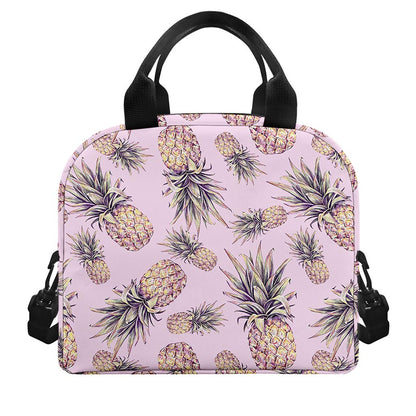 Pink Vintage Pineapple Pattern Print Insulated Lunch Bag
