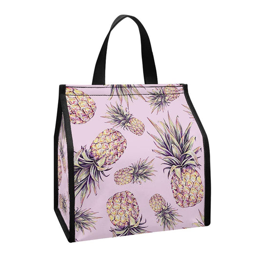 Pink Vintage Pineapple Pattern Print Insulated Lunch Tote