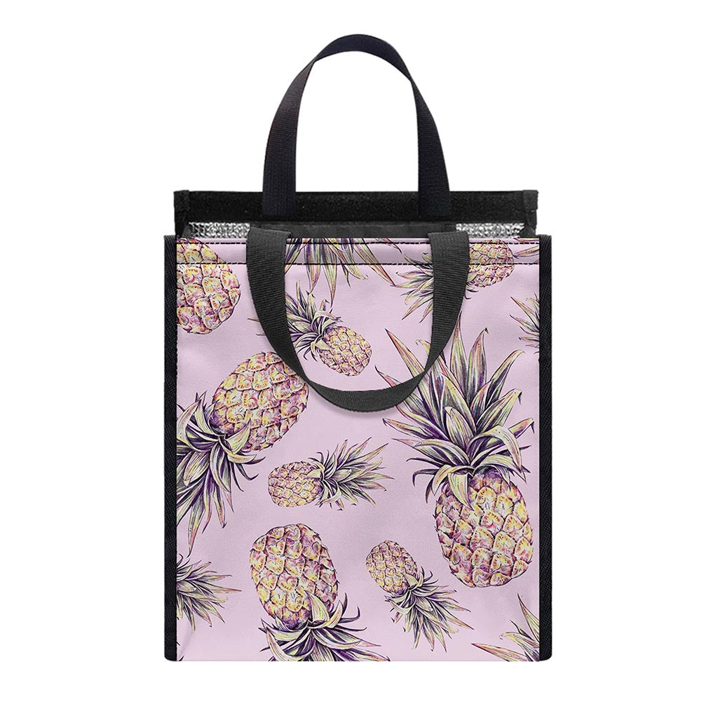 Pink Vintage Pineapple Pattern Print Insulated Lunch Tote