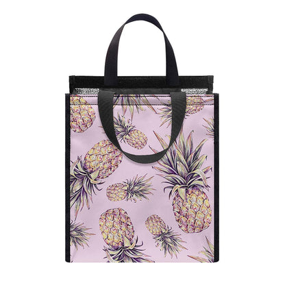 Pink Vintage Pineapple Pattern Print Insulated Lunch Tote
