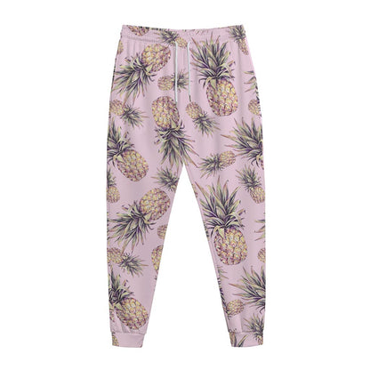 Pink Vintage Pineapple Pattern Print Jogger Pants