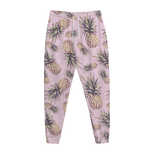 Pink Vintage Pineapple Pattern Print Jogger Pants