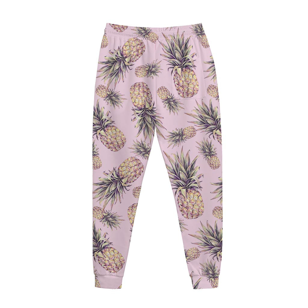 Pink Vintage Pineapple Pattern Print Jogger Pants