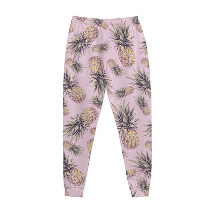 Pink Vintage Pineapple Pattern Print Jogger Pants