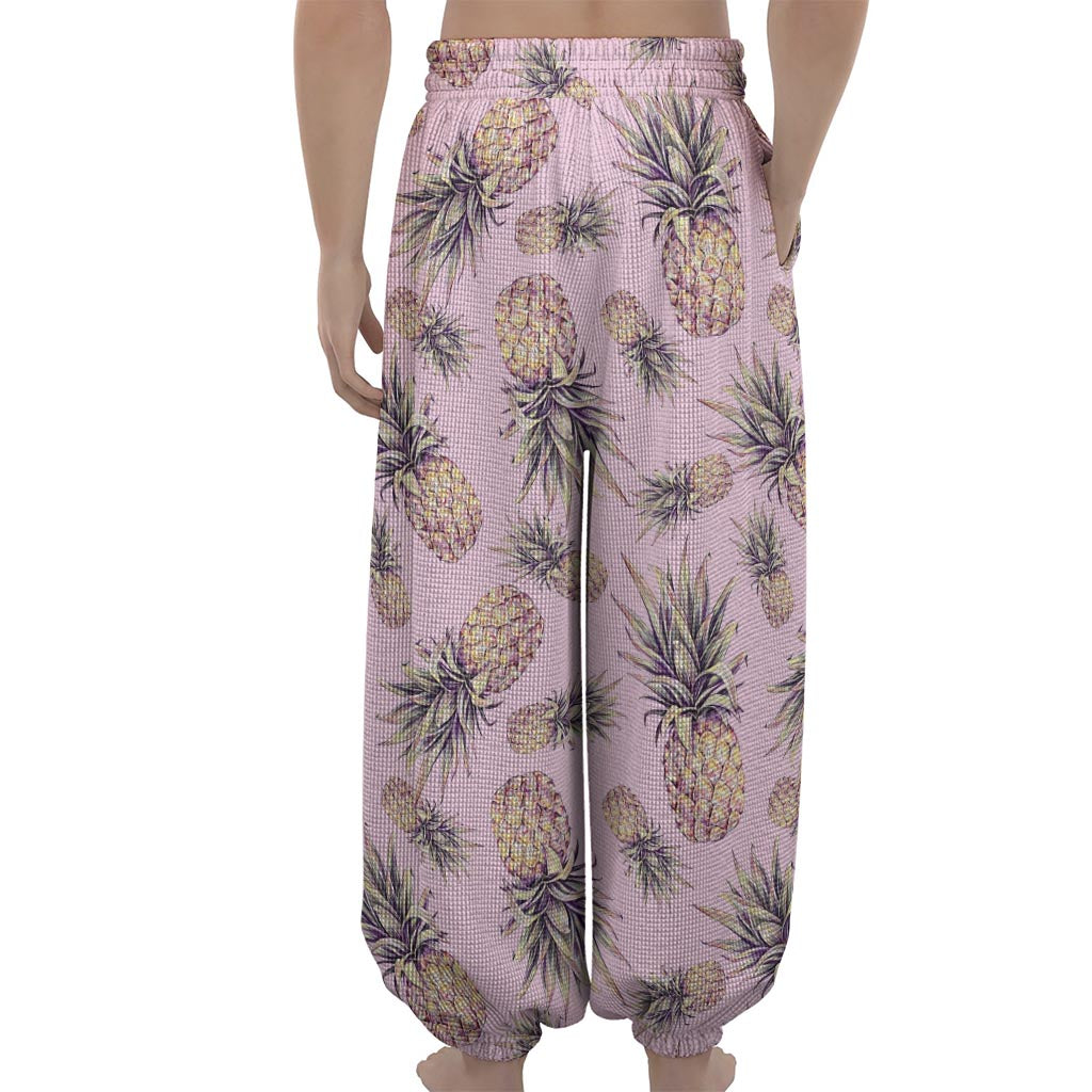 Pink Vintage Pineapple Pattern Print Lantern Pants