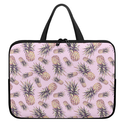 Pink Vintage Pineapple Pattern Print Laptop Sleeve With Handle