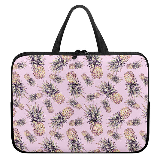 Pink Vintage Pineapple Pattern Print Laptop Sleeve With Handle