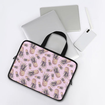 Pink Vintage Pineapple Pattern Print Laptop Sleeve With Handle