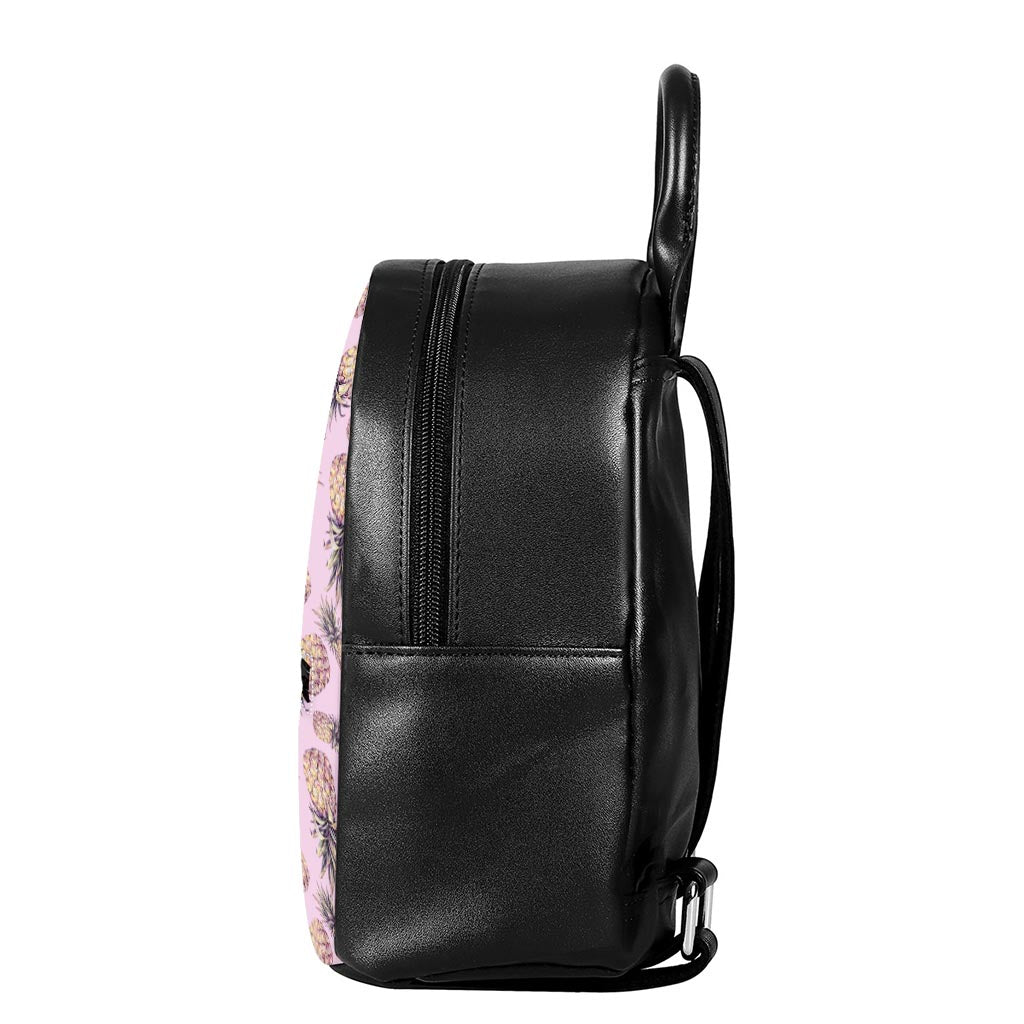 Pink Vintage Pineapple Pattern Print Leather Backpack