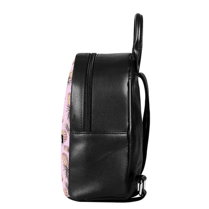 Pink Vintage Pineapple Pattern Print Leather Backpack