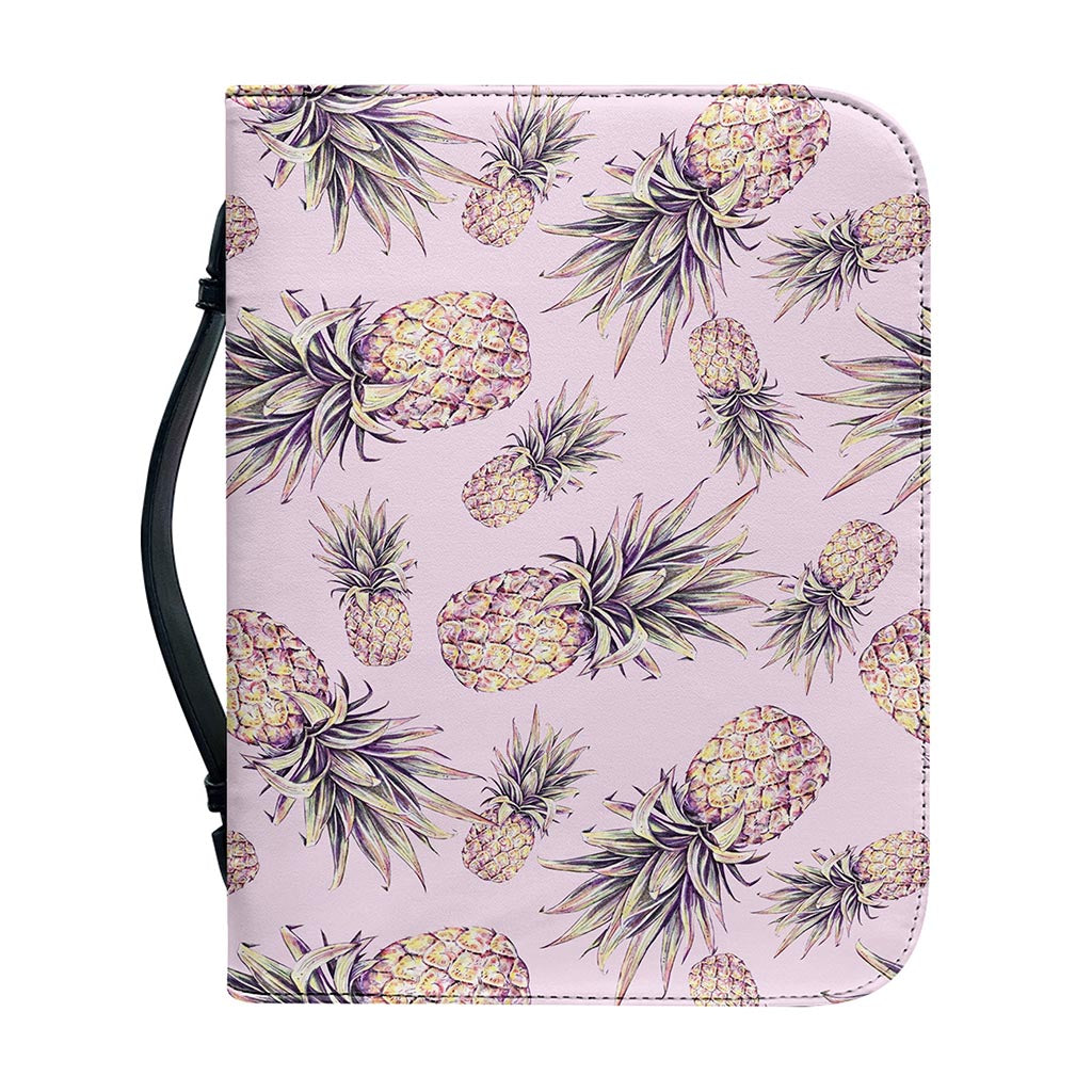 Pink Vintage Pineapple Pattern Print Leather Bible Cover
