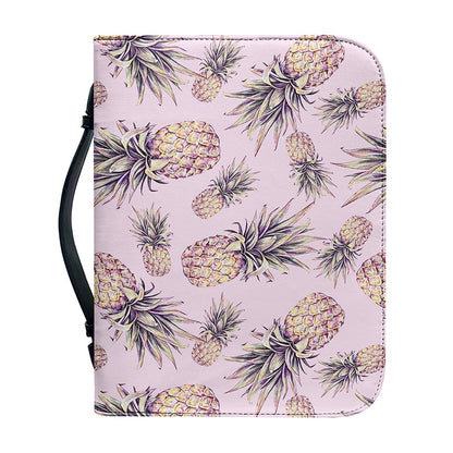 Pink Vintage Pineapple Pattern Print Leather Bible Cover