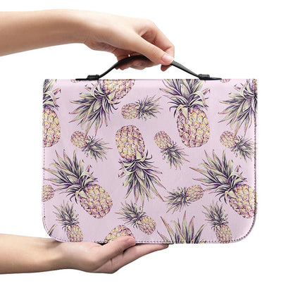Pink Vintage Pineapple Pattern Print Leather Bible Cover