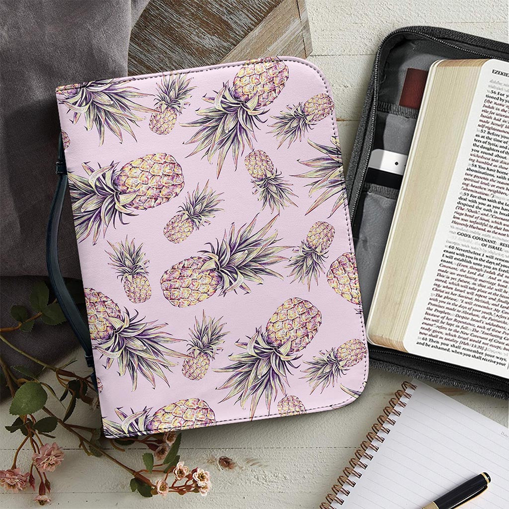 Pink Vintage Pineapple Pattern Print Leather Bible Cover