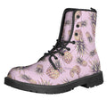 Pink Vintage Pineapple Pattern Print Lace-Up Boots