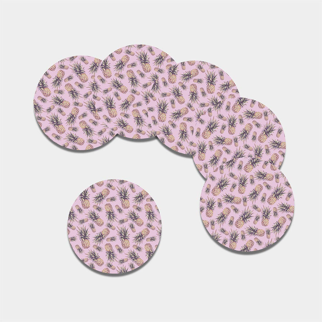 Pink Vintage Pineapple Pattern Print Leather Coaster Set