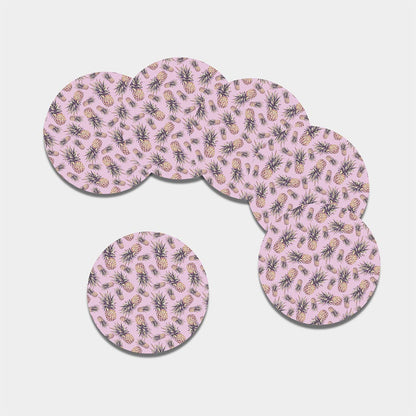 Pink Vintage Pineapple Pattern Print Leather Coaster Set