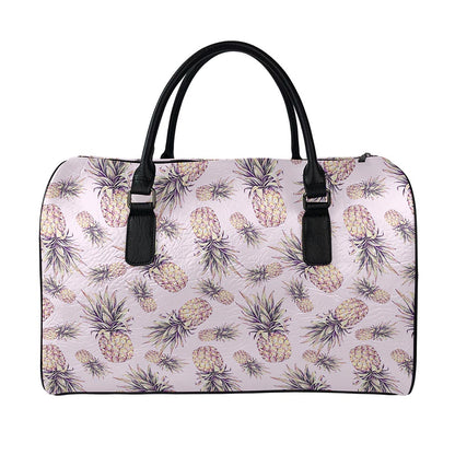 Pink Vintage Pineapple Pattern Print Leather Duffle Bag