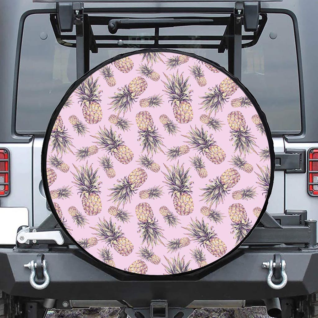 Pink Vintage Pineapple Pattern Print Leather Spare Tire Cover