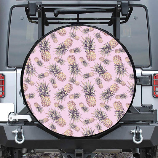 Pink Vintage Pineapple Pattern Print Leather Spare Tire Cover