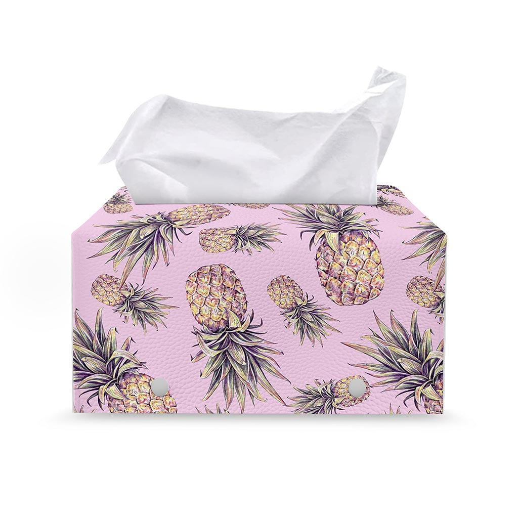Pink Vintage Pineapple Pattern Print Leather Tissue Box Cover