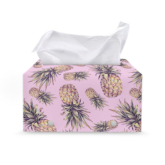 Pink Vintage Pineapple Pattern Print Leather Tissue Box Cover