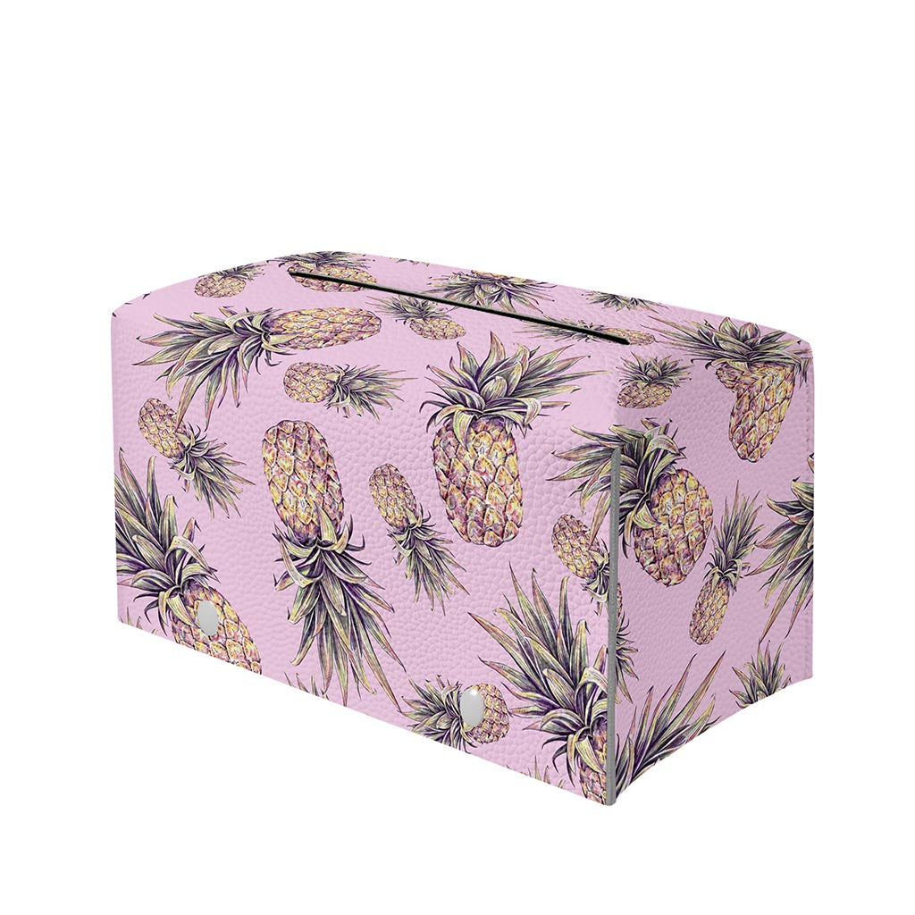 Pink Vintage Pineapple Pattern Print Leather Tissue Box Cover