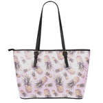 Pink Vintage Pineapple Pattern Print Leather Tote Bag