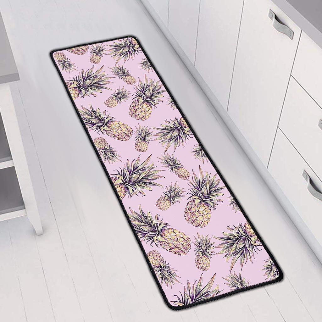 Pink Vintage Pineapple Pattern Print Long Kitchen Mat