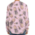 Pink Vintage Pineapple Pattern Print Long Sleeve Baseball Jersey