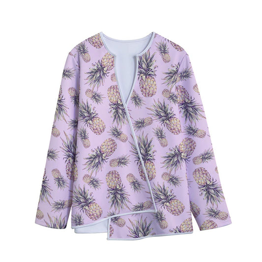 Pink Vintage Pineapple Pattern Print Long Sleeve Short Coat