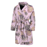 Pink Vintage Pineapple Pattern Print Men's Bathrobe