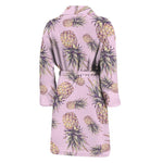 Pink Vintage Pineapple Pattern Print Men's Bathrobe
